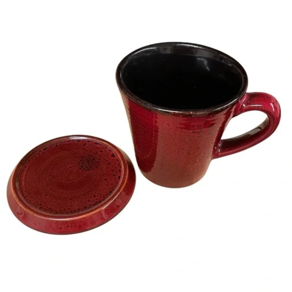 Pfaltzgraff red ceramic mug with lid / coaster